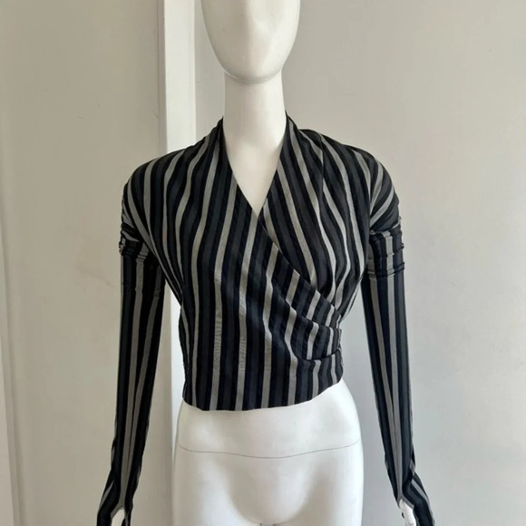 Antonio Marras Tops - Antonio Marras Wrap Stripped Long Sleeve V-neck Black top Sz IT 42 US 6